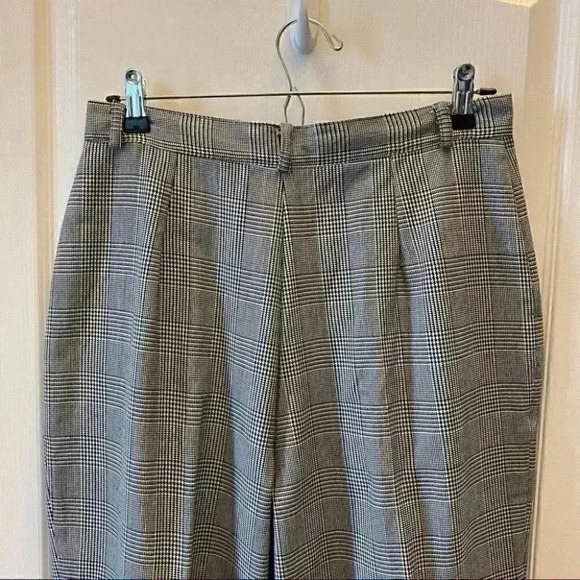 Vintage High Waisted Pleated Trouser Pants  Black White Glen Plaid 12 Petite - Picture 7 of 16